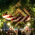 The Lowenstein Plaza lit up for Block Party